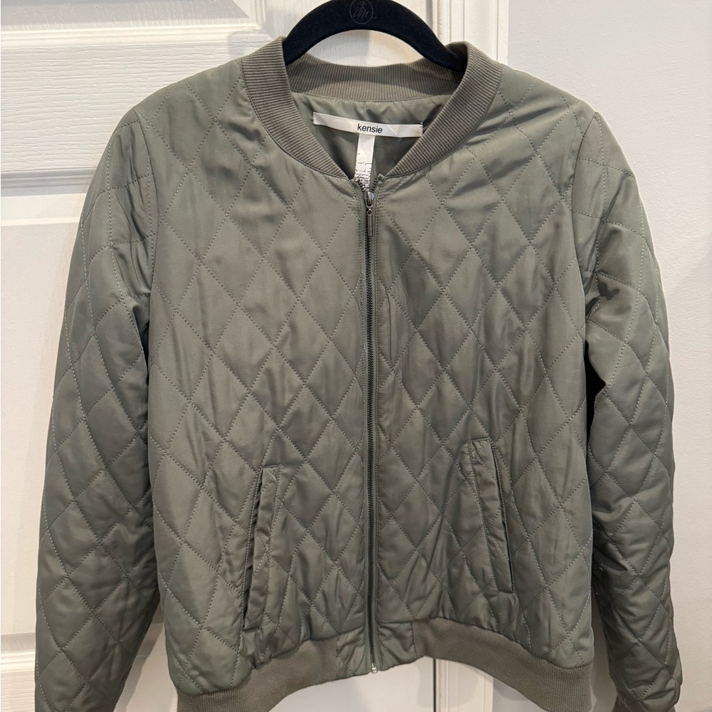 Kensie Quilted Bomber Jacket - Sage Green